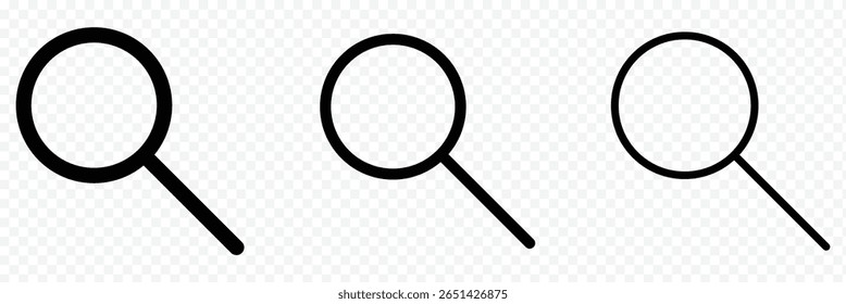 search icon button - magnifying glass loupe sign symbol, magnifier icon. Magnifying glass icon in line style. magnifier or loupe sign isolated on transparent background eps 10
