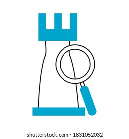 search icon, chess piece strategy metaphor magnifying glass vector illustration blue line and fill