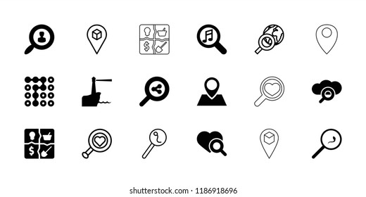 Search icon. collection of 18 search filled and outline icons such as labyrinth, location, location pin, marketing, serach music. editable search icons for web and mobile.