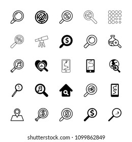 Search icon. collection of 25 search filled and outline icons such as route and phone, labyrinth, location pin, serach music. editable search icons for web and mobile.