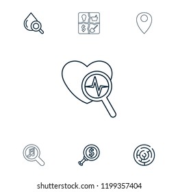 Search icon. collection of 7 search outline icons such as drop under magnifier, labyrinth, marketing, serach music. editable search icons for web and mobile.