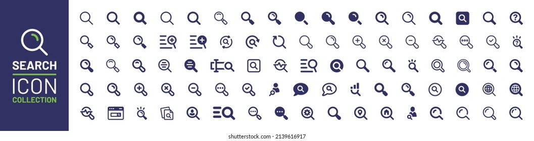 Search icon collection. Magnifying glass icon set vector illustration.