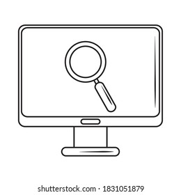 search icon, computer screen magnifier vector illustration line style
