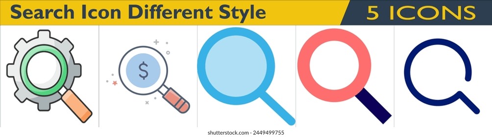 Search icon with different style in flat and color lineal styles