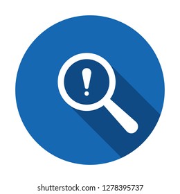 Search icon with exclamation mark. Search icon and alert, error, alarm, danger concept. Vector icon