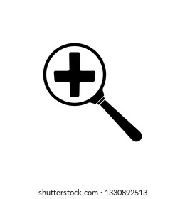 Search icon flat design, magnifying glass shape looking for something, idea for sign label to explore hospital.