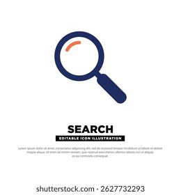 Search Icon. Flat Vector Magnifying Glass Symbol for Search Feature. Editable Design.