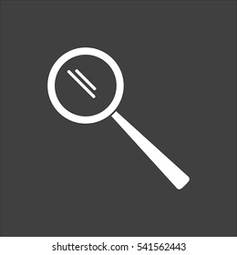 Search icon flat. Vector white illustration isolated on black background. Flat symbol