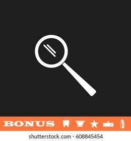 Search icon flat. White pictogram on black background. Vector illustration symbol and bonus button tooth, vase, star, mirror, bottle