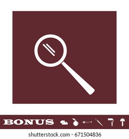 Search icon flat. White pictogram on brown background. Vector illustration symbol and bonus icons