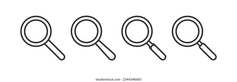 Search icon. Glass zoom signs. Lens symbol. Find in the internet symbols. Loupe icons. Black color. Vector isolated sign.