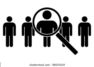 The search icon. Icons of people under a magnifying glass. Vector illustration.