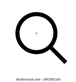 search icon, lens icon or zoom in. with a plain white background and a black color and a little red