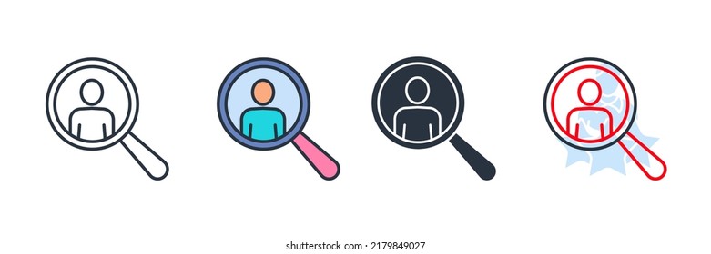 ilustración vectorial del logotipo del icono de búsqueda. Plantilla de símbolo de vidrio de aumento con personas para colección de diseño gráfico y web