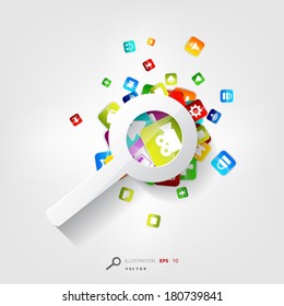 Search icon. Loupe symbol. Application button.