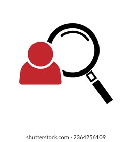 search icon, magnifying glass icon with an icon of the person searching for it