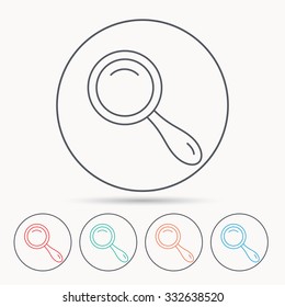 Search icon. Magnifying glass sign. Zoom symbol. Linear circle icons.