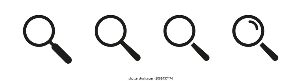 Search icon magnifying glass. Vector magnify glass sign isolated on white background. Search lupe symbol icon set.