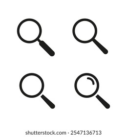 Search icon magnifying glass. Vector magnify glass sign isolated on white background. Search lupe symbol icon set.