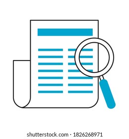 search icon, paper information content vector illustration blue line and fill