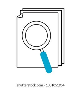 icono de búsqueda, papel con amplificador de contenido de texto ilustración vectorial línea azul y relleno