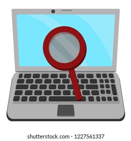 search icon, pc, laptop screan, searching on the laptop, computer, search process, magnifier, magnifying glass, search loupe, reading-glass, office, isolated on white, stock vector illustration.