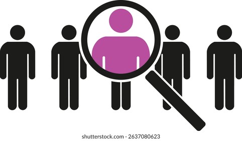  Search icon. People icons under magnifying glass. Vector illustration