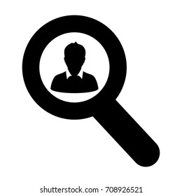 Search Icon Person Vector Symbol for User Profile Avatar With Magnifying Glass for find in Glyph Pictogram illustration