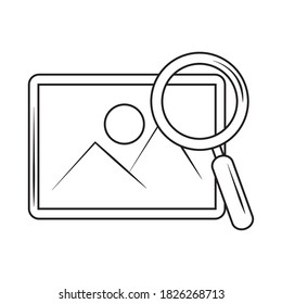 search icon, picture internet button magnifier vector illustration line style