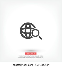 Search icon icon. planet. search magnifier on earth. location place on earth. Vector eps 10.