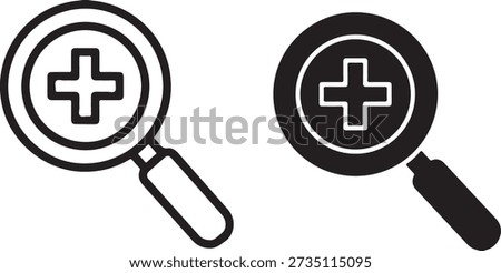 search icon plus isolated on white background, illustration