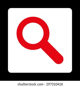 Search icon from Primitive Buttons OverColor Set. This rounded square flat button is drawn with red and white colors on a black background.