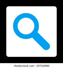Search icon from Primitive Buttons OverColor Set. This rounded square flat button is drawn with blue and white colors on a black background.