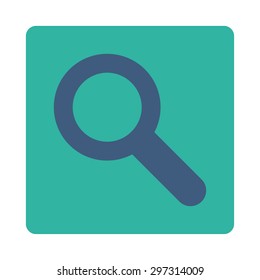 Search icon from Primitive Buttons OverColor Set. This rounded square flat button is drawn with cobalt and cyan colors on a white background.