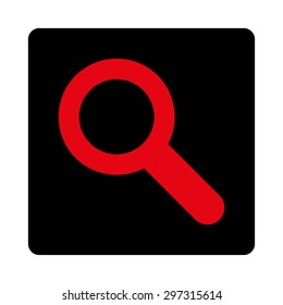 Search icon from Primitive Buttons OverColor Set. This rounded square flat button is drawn with intensive red and black colors on a white background.