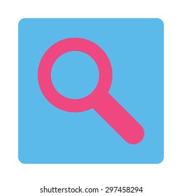 Search icon from Primitive Buttons OverColor Set. This rounded square flat button is drawn with pink and blue colors on a white background.