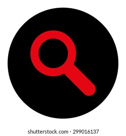 Search icon from Primitive Round Buttons OverColor Set. This round flat button is drawn with intensive red and black colors on a white background.