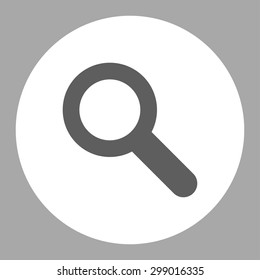 Search icon from Primitive Round Buttons OverColor Set. This round flat button is drawn with dark gray and white colors on a silver background.