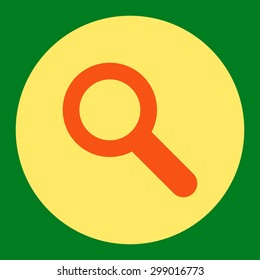 Search icon from Primitive Round Buttons OverColor Set. This round flat button is drawn with orange and yellow colors on a green background.