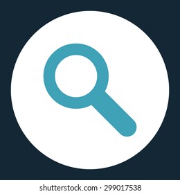 Search icon from Primitive Round Buttons OverColor Set. This round flat button is drawn with blue and white colors on a dark blue background.