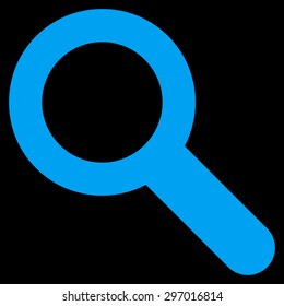 Search icon from Primitive Set. This isolated flat symbol is drawn with blue color on a black background, angles are rounded.