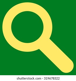 Search icon from Primitive Set. This isolated flat symbol is drawn with yellow color on a green background, angles are rounded.