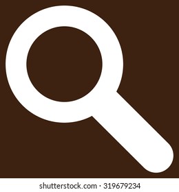 Search icon from Primitive Set. This isolated flat symbol is drawn with white color on a brown background, angles are rounded.