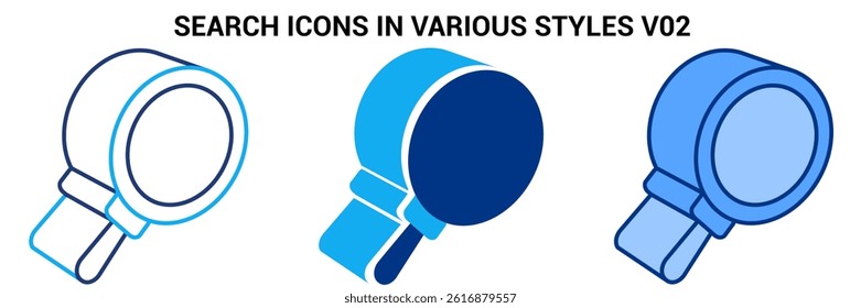 Search icon represented by Simple Search icon Blue, Dualline, Dualtone style.