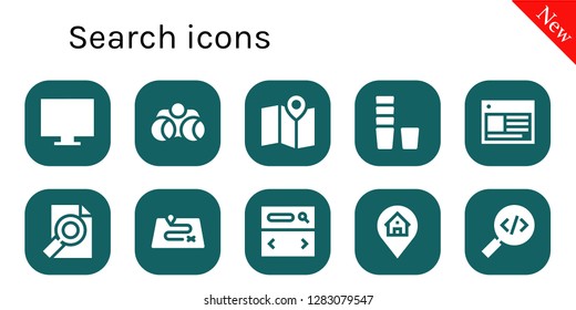  search icon set. 10 filled search icons. Simple modern icons about  - Online shop, Binoculars, Maps, Glass, Web, Folder, Route, Searcher, Location, Search