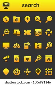 search icon set. 26 filled search icons.  Collection Of - Coupon, Recruitment, Folder, Pin, Search, Loupe, Responsive, Browser, Strategy, Online shop, Binoculars, Telescope, Printing test