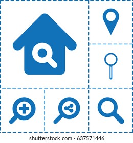 Search icon. set of 6 search filled icons such as magnifier, zoom in