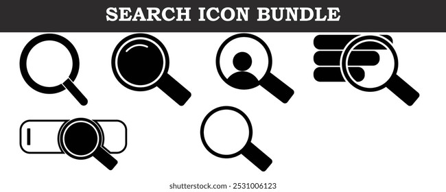 Conjunto de iconos de Búsqueda, Paquete, con fondo blanco y negro