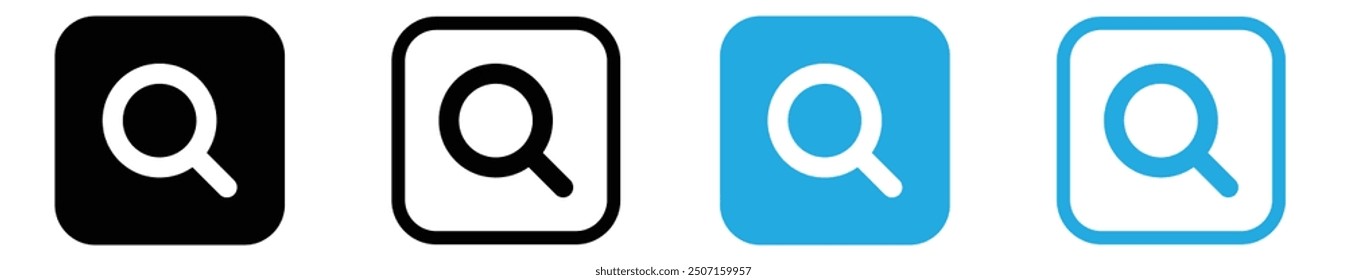 Search icon set button, Black and Blue color.