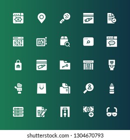 search icon set. Collection of 25 filled search icons included Vision, Add button, Metal detector, File, Database, Lighthouse, Search, Folder, Shopping, Technology, Barcode, Library